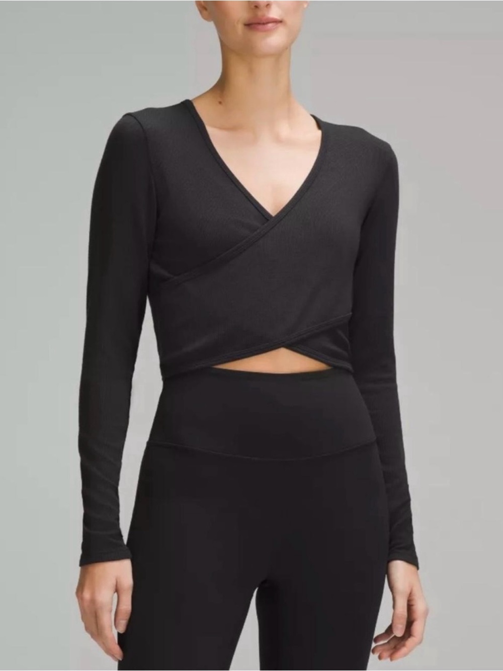 Lululemon Wrapfront Ribbed Long Sleeve Top in Black